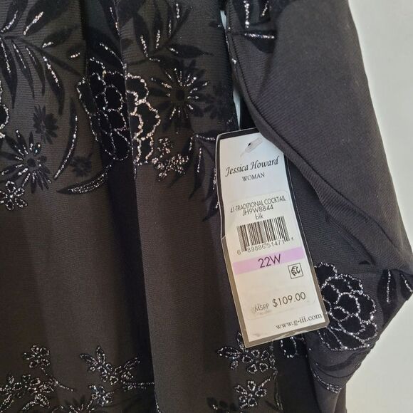 NEW Jessica Howard Formal Dress Midi Sheath Glitter Burnout Floral Cocktail 22 W - Picture 7 of 10
